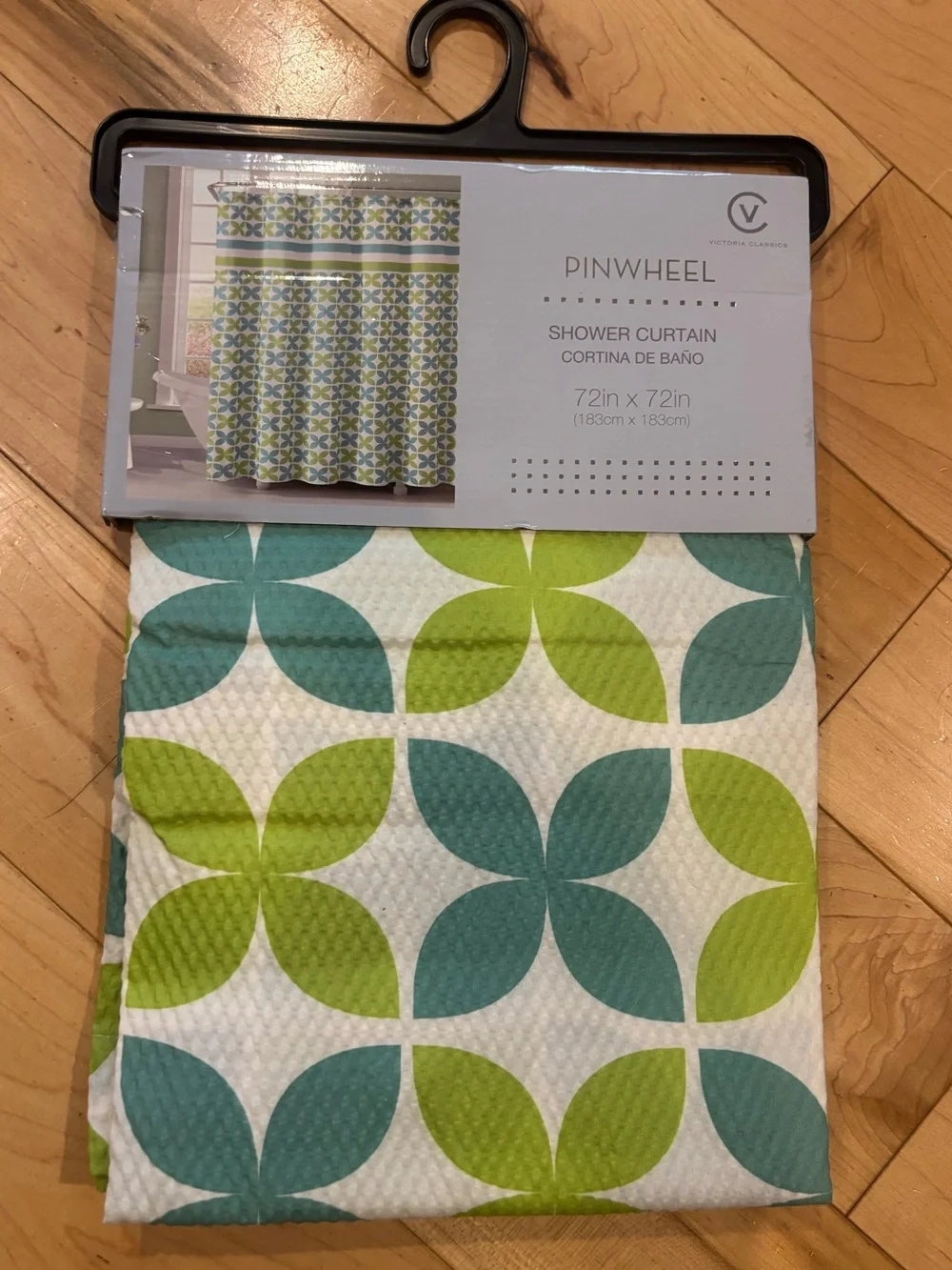 🌹Pinwheel Shower Curtain - Green & Teal Geometric